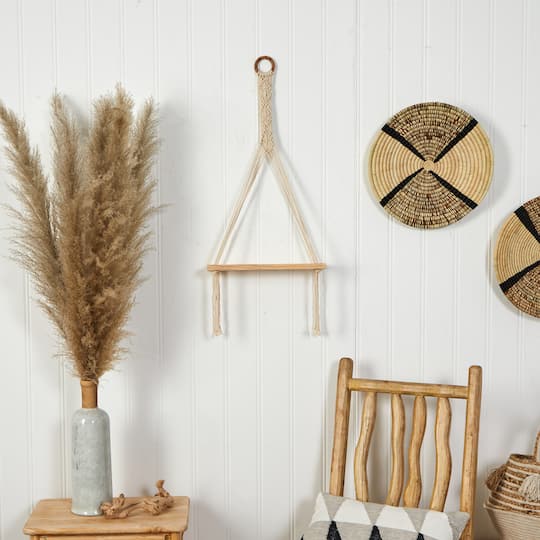 14" x 24" Handmade Macrame Wall Hanging with Wooden Shelf